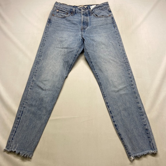Levi's Wedgie Icon Fit Ankle Jeans Womens 28 Blue Cotton Mid Rise Frayed Hem - Picture 8 of 16